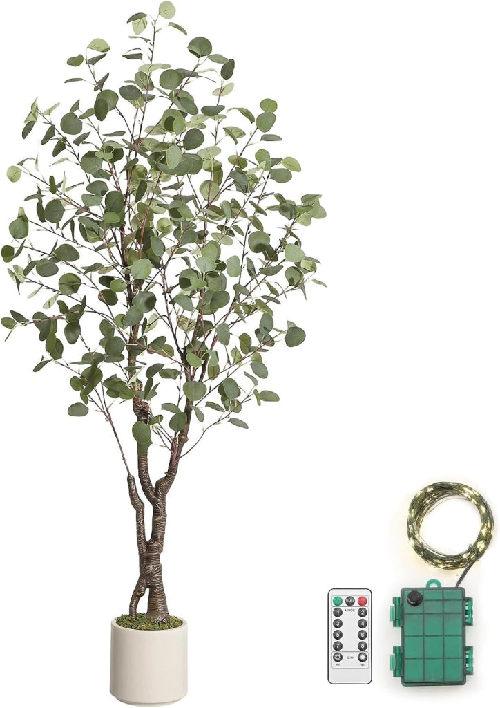 Eucalipto Artificiale da Interno 210 cm Grande Pianta da Pavimento con Vaso