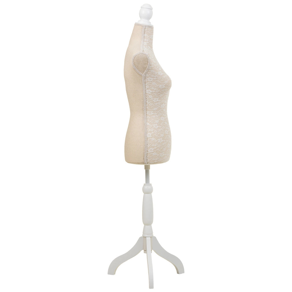 Manichino in legno e schiuma rivestito in tessuto panna 24x37,5x168h