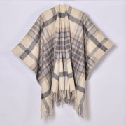 Nuovo scialle diviso con nappe, sciarpa semplice a quadri jacquard da donna