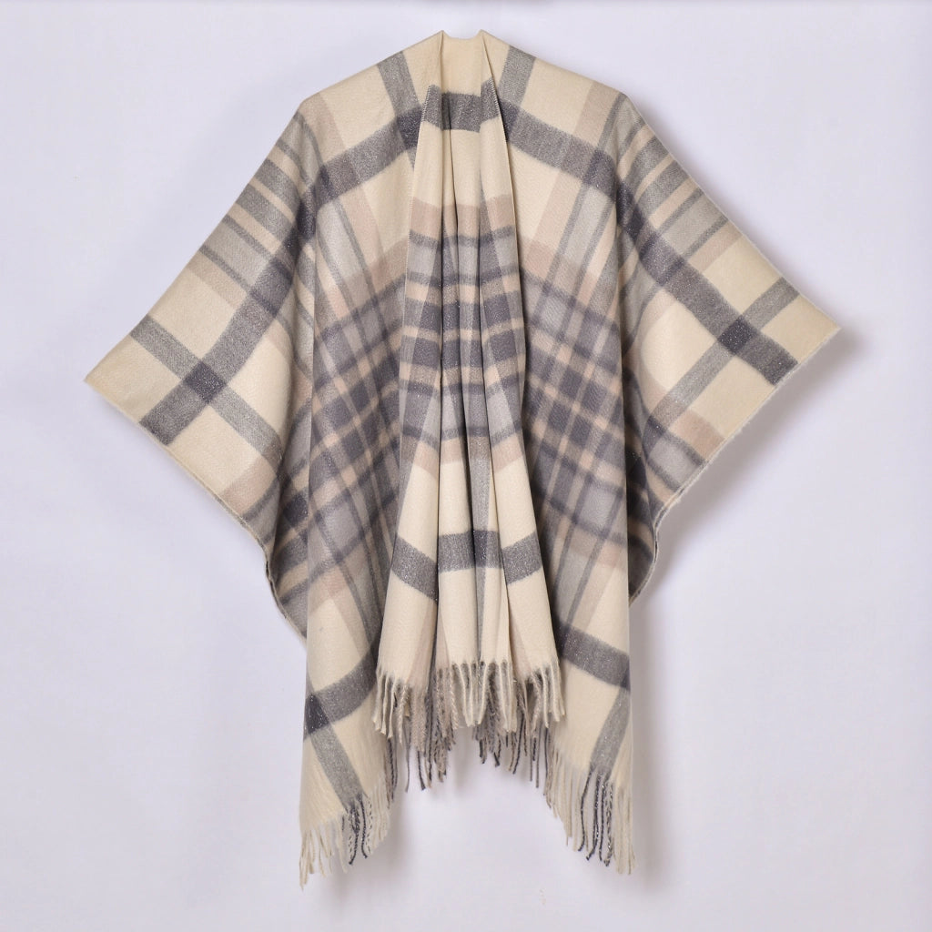 Nuovo scialle diviso con nappe, sciarpa semplice a quadri jacquard da donna