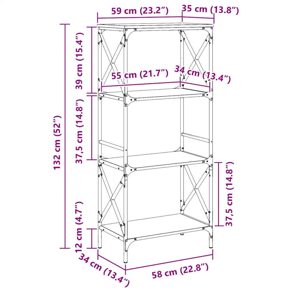 Libreria a 4 Ripiani Nera 59x35x132 cm in Legno Multistrato 837617