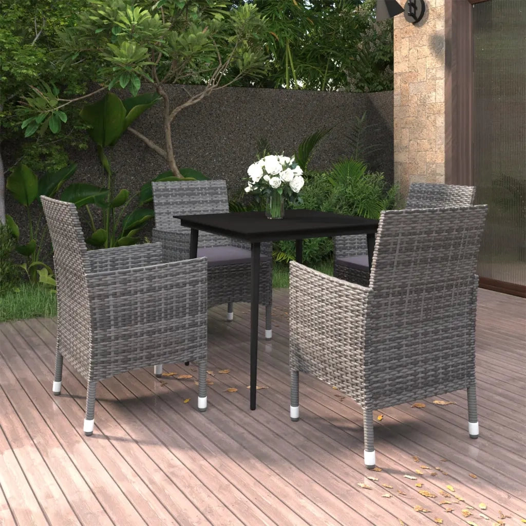 Set da Pranzo per Giardino 5 pz | Set Salotto da Giardino con Cuscini Polyrattan e Vetro