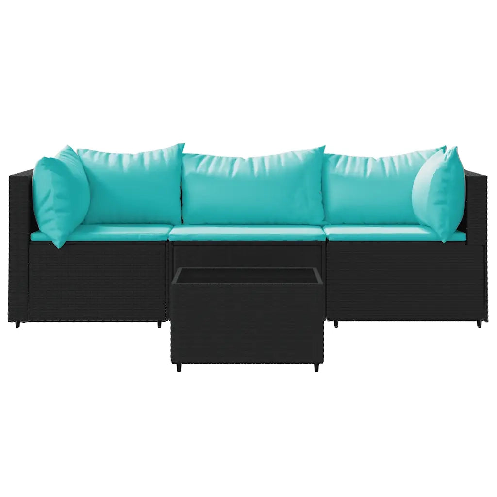 Set Divani da Giardino 4 pz con Cuscini Nero in Polyrattan 319799