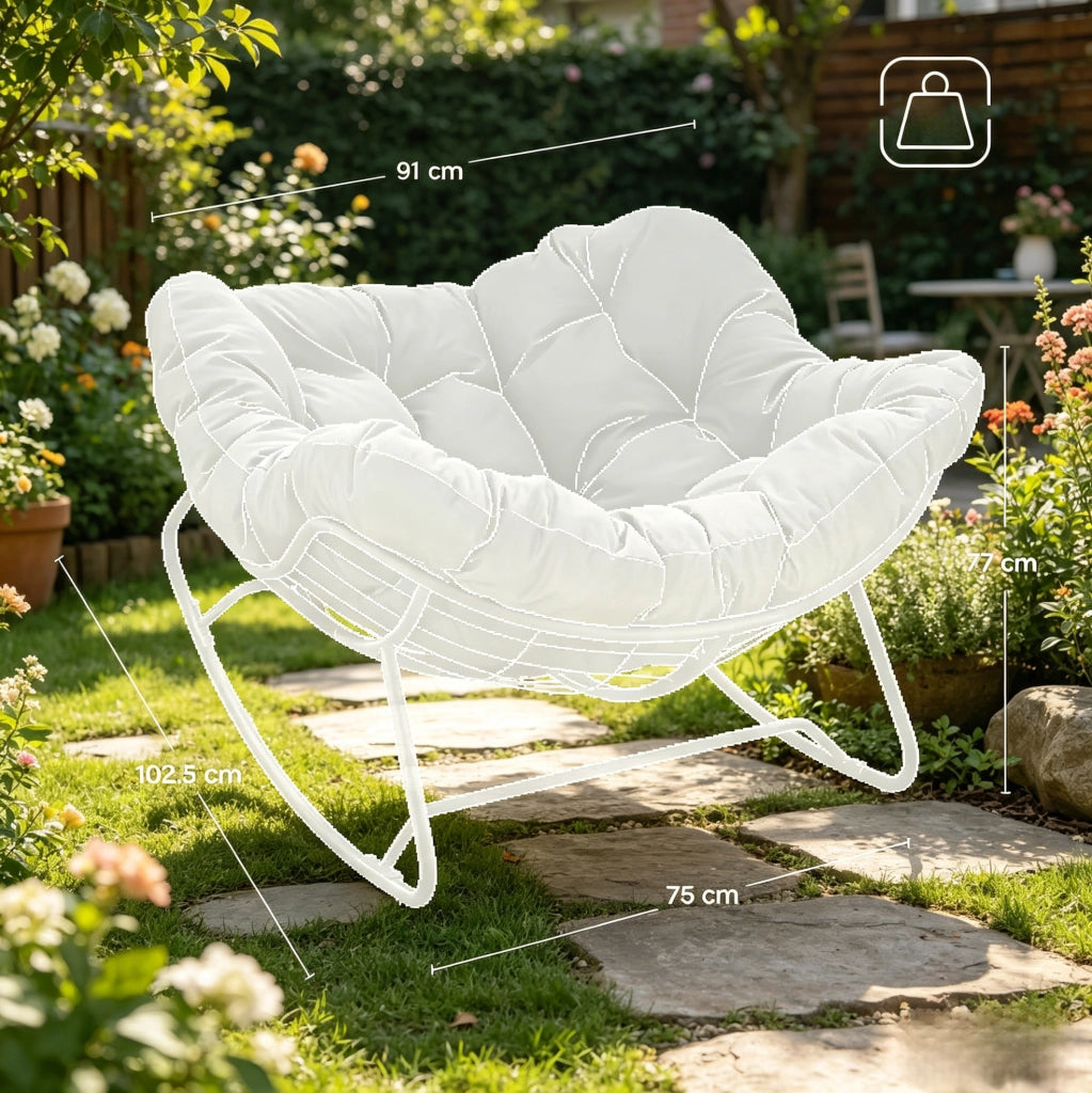 Poltrona a dondolo in ciniglia nera 91x102，5x77 cm per salotto e balcone