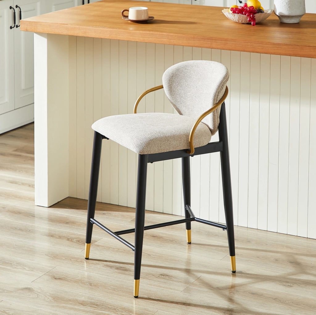 SGABELLO ALTO Set da 2 pezzi Regolabile in altezza Chenille Marrone chiaro Nero-Oro