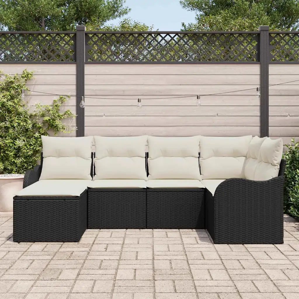 Set Divano da Giardino 6 pcs Nero polyrattan