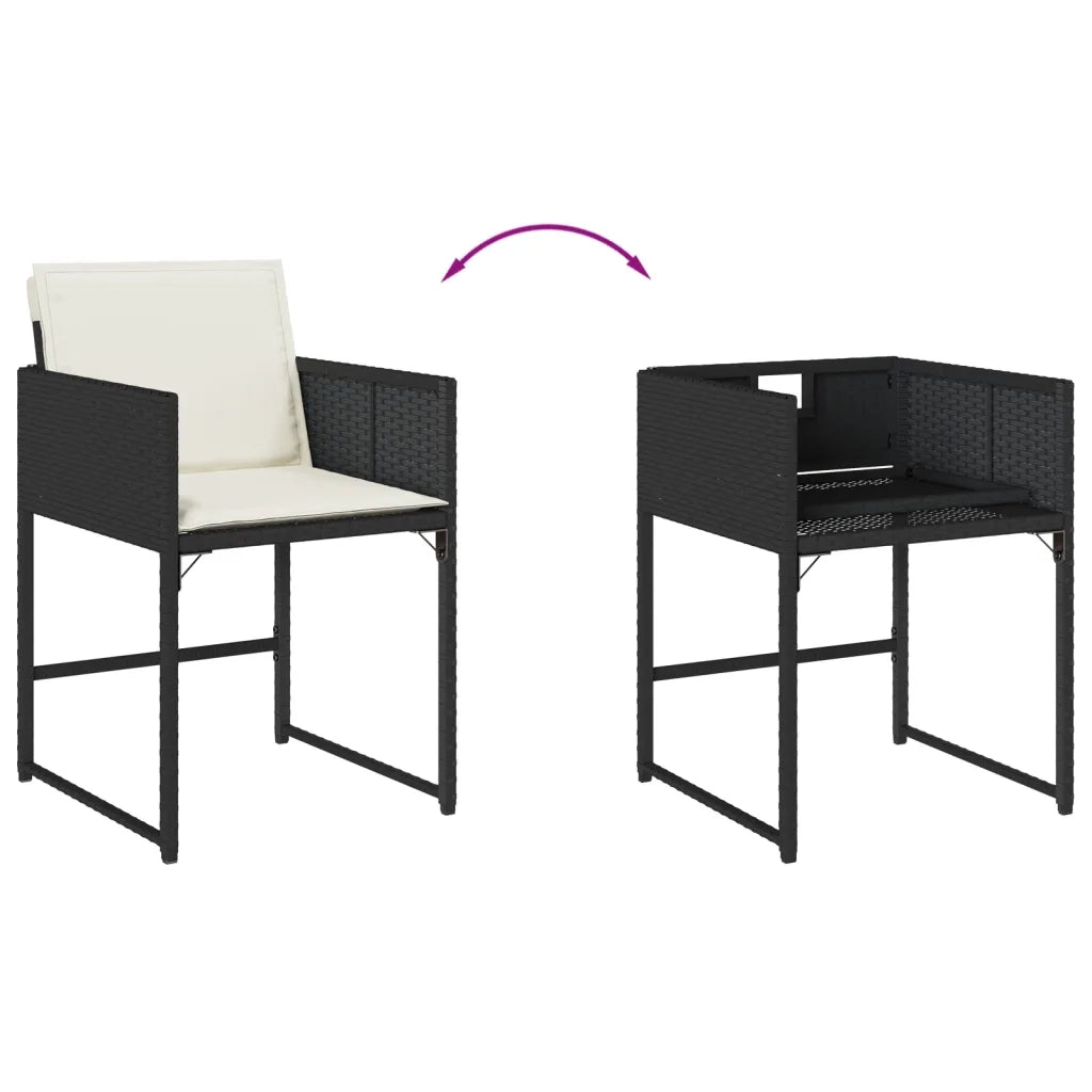 Set da Pranzo da Giardino 9 pz con Cuscini Nero in Polyrattan 3278045