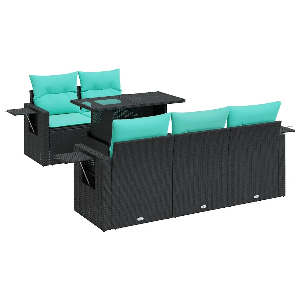 Set Divano Giardino 6 pz con Cuscini Nero Polyrattan Acacia 3326408