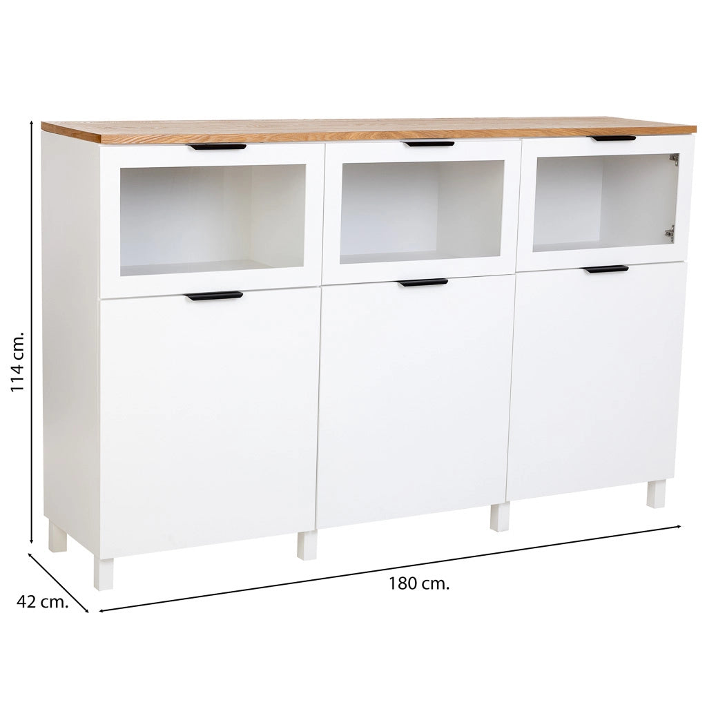 Credenza in legno bianca, 180x42x114h cm