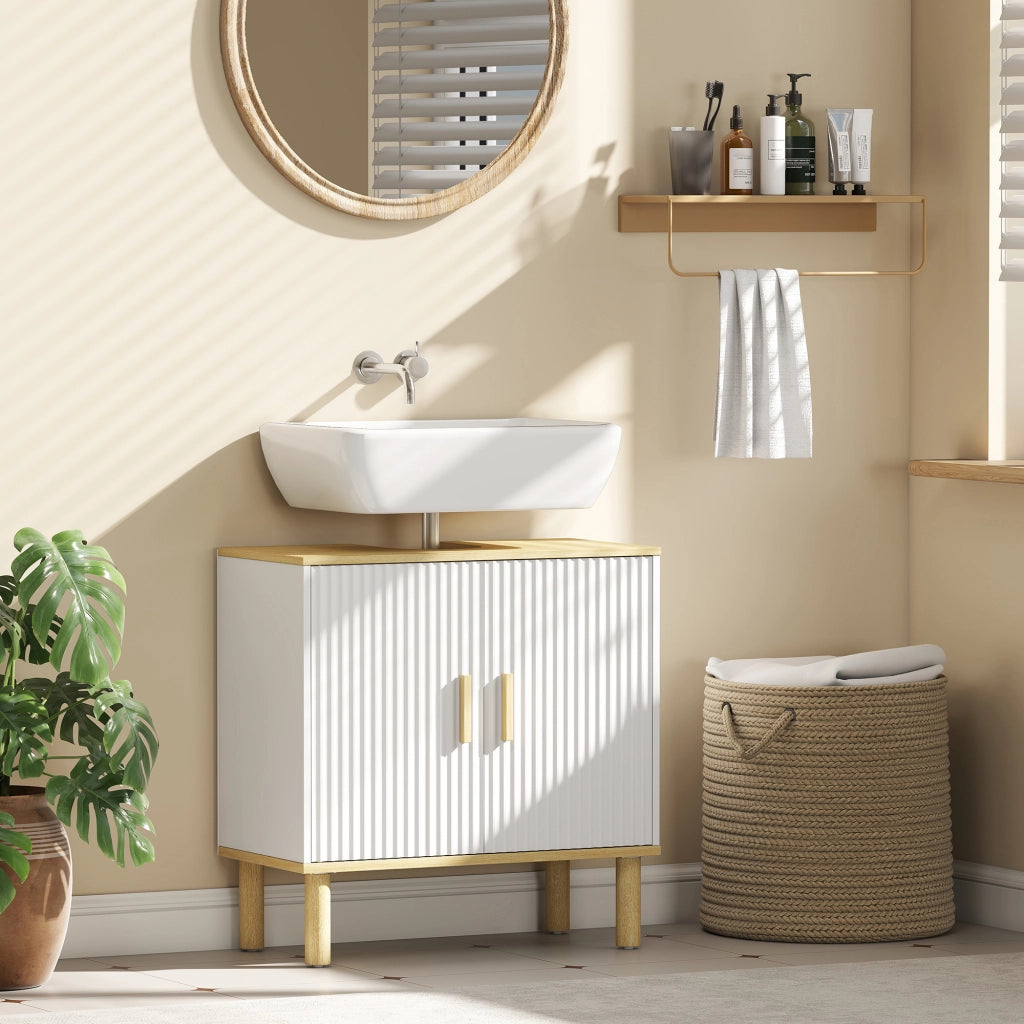 Mobile Sottolavabo Bagno con 2 Ante e Ripiano Regolabile ¨C Zephmum ¨C Bianco 60x30x61