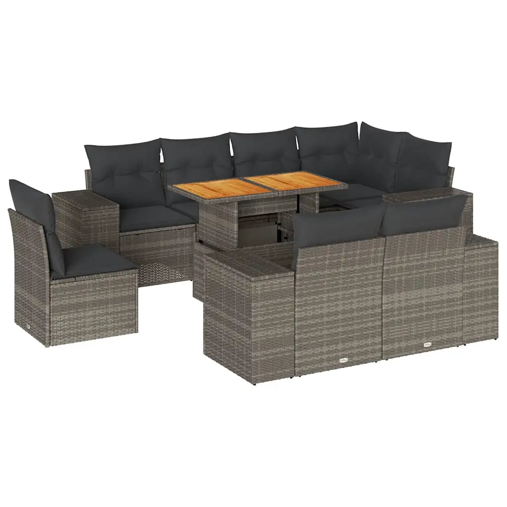 Set Divano da Giardino 9 pz con Cuscini Grigio in Polyrattan 3327392