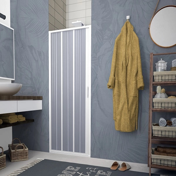 Porta Box doccia 110 cm a soffietto per box doccia nicchia con apertura laterale in PVC IRIS Bianco