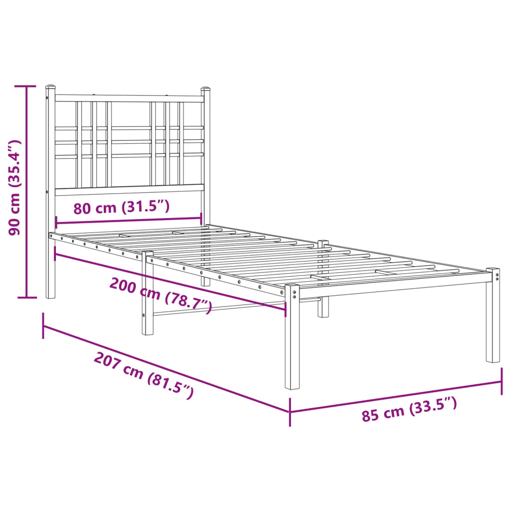 Giroletto con Testiera-Struttura Letto con testiera Metallo Bianco 80x200 cm 672773