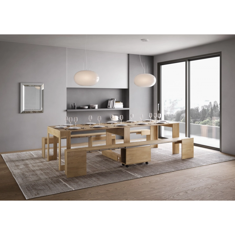 Consolle allungabile 90x42/302 Evolve con Panca inferiore e superiore 72x26/300 - Quercia Natura
