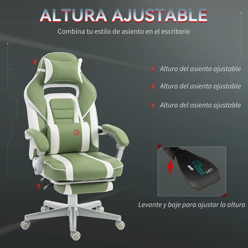 Sedia da Gaming Reclinabile con Poggiapiedi e Schienale Regolabile Verde ¨C Minimal ¨C Tessuto