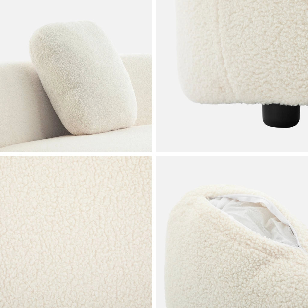 Divano organico a forma di virgola in bouclé, 2–3 posti, crema