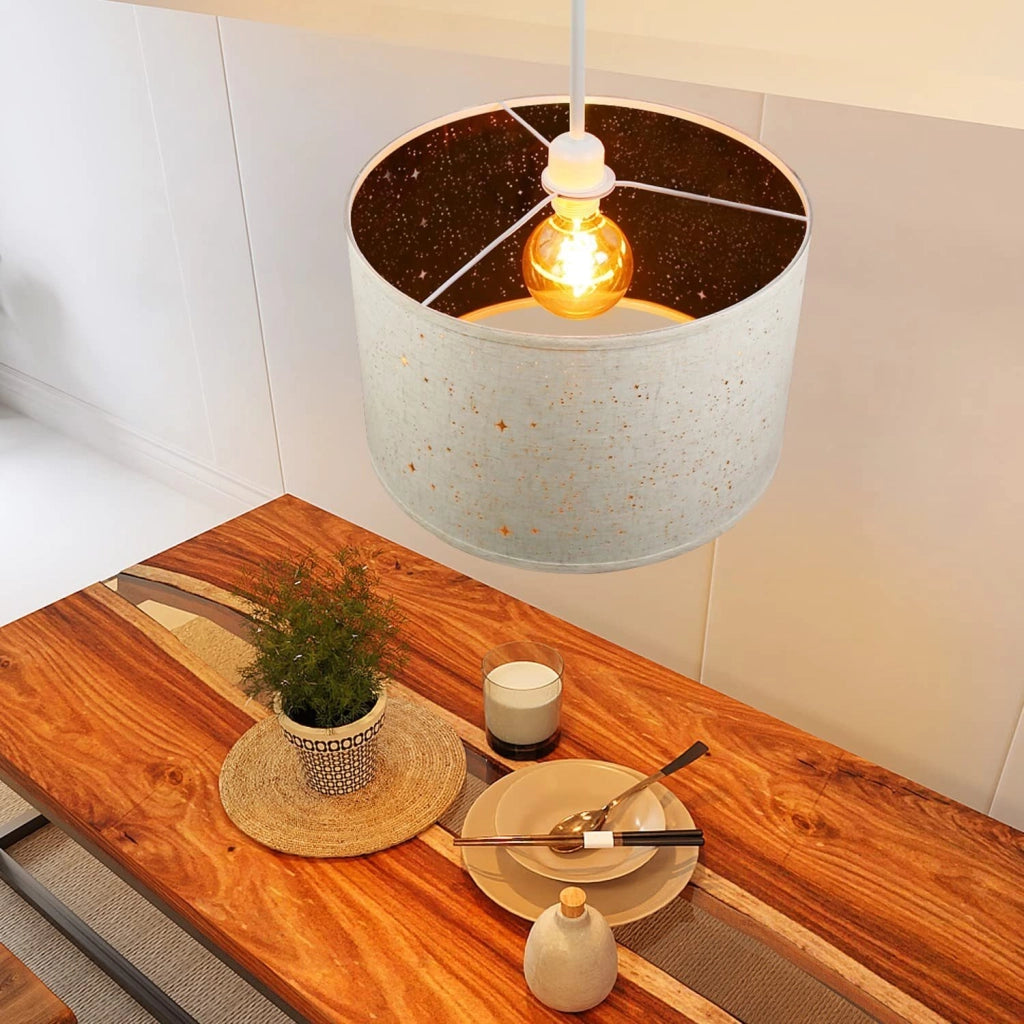 Lampada a sospensione ZMH metallo bianco 38cm E27 moderna paralume tessuto design base a stella senza lampadina