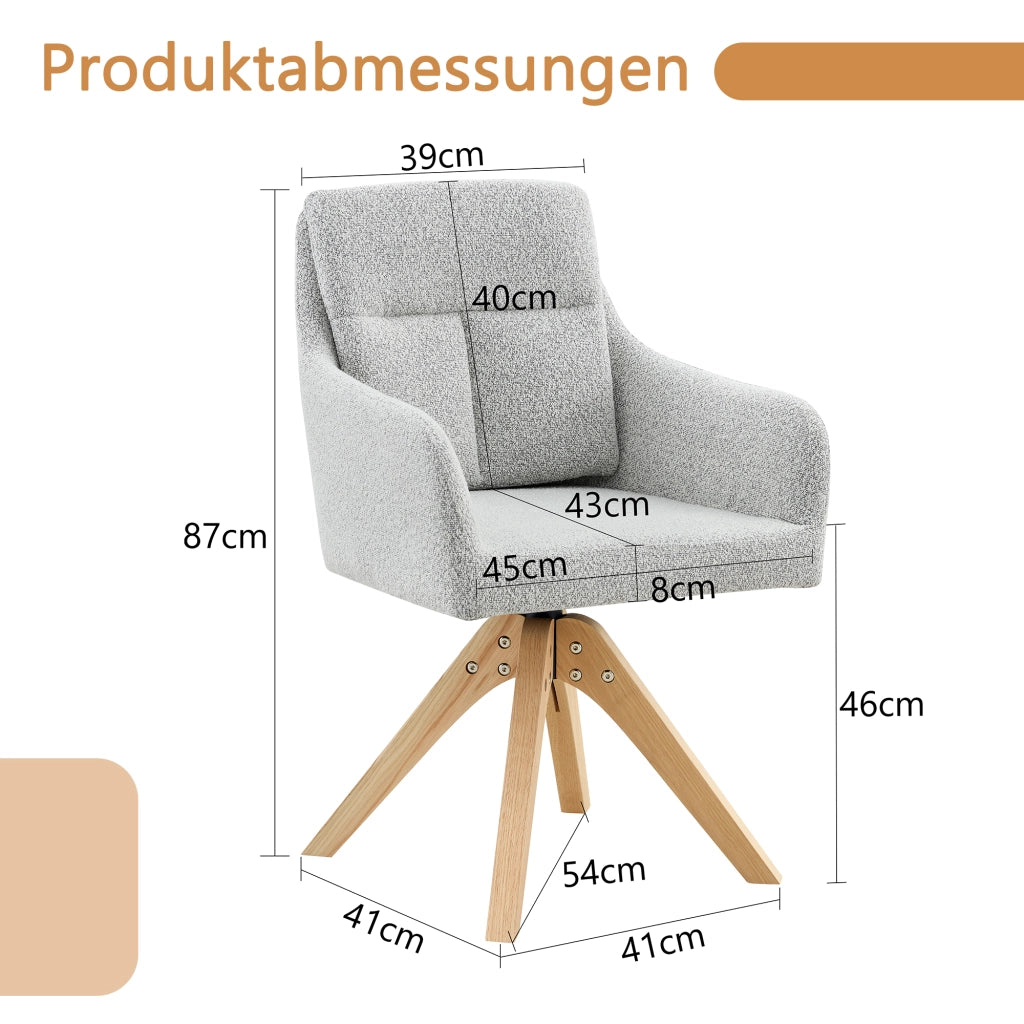 SEDIA Girevole Set da 2 pezzi 87 cm Tessuto grigio chiaro e legno massello