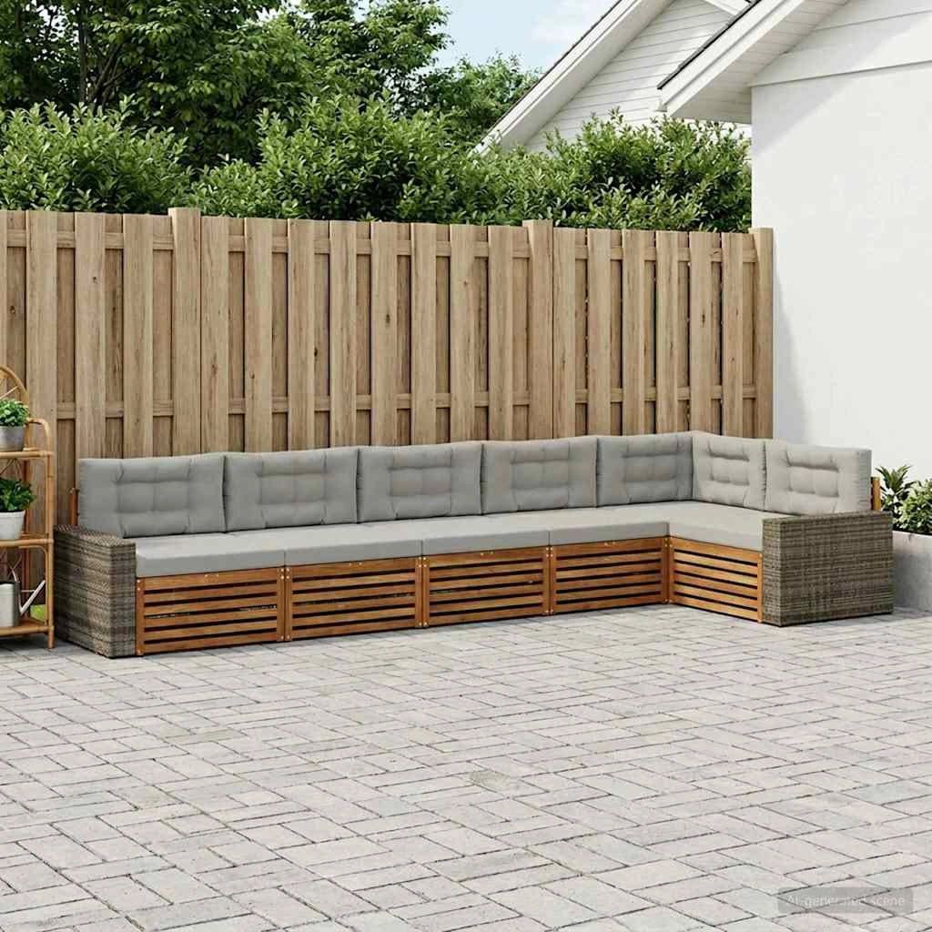Set di divani da esterno 6 pz Naturale e Grigio Chiaro 3383429