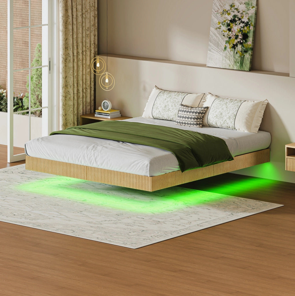 Letto matrimoniale sospeso 180x200 cm con LED RGB rovere chiaro