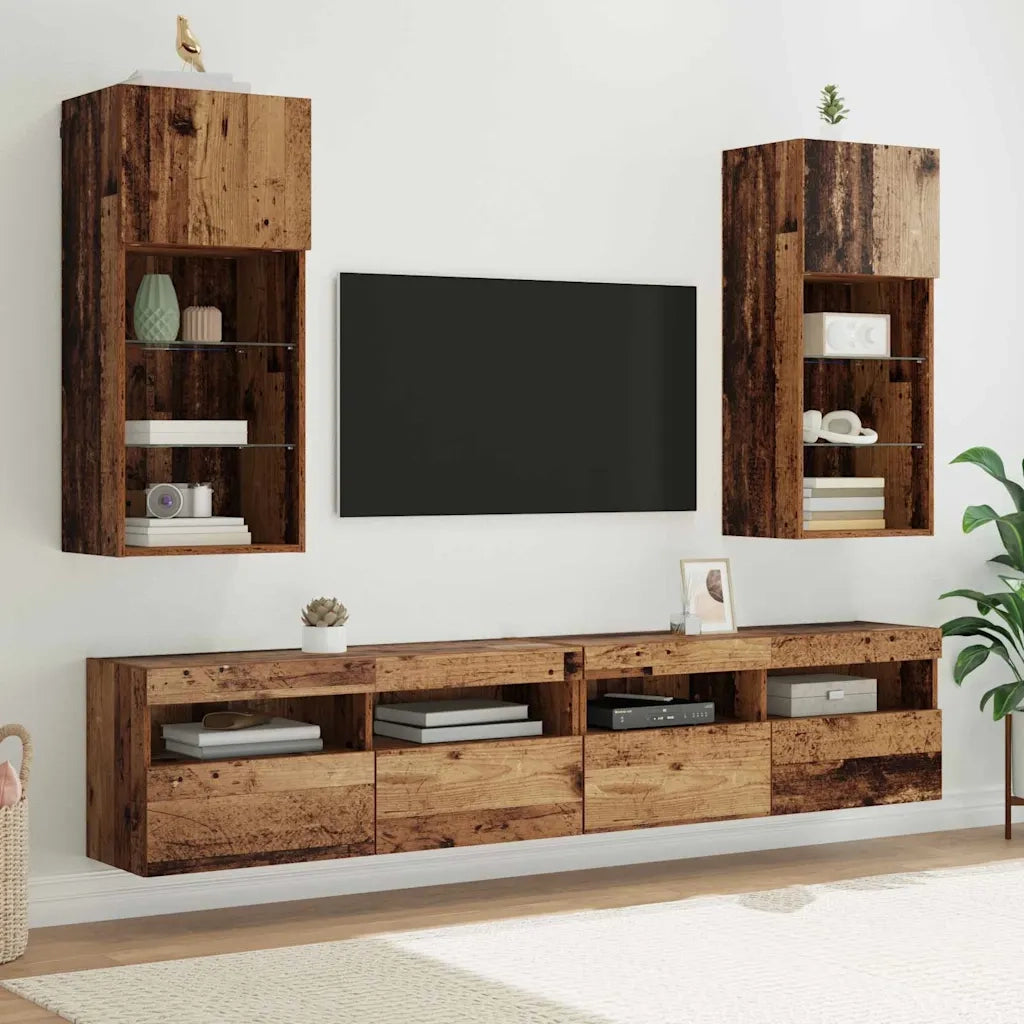 Mobile TV da Parete con LED Legno vecchio 40,5 x 30 x 90 cm 882954