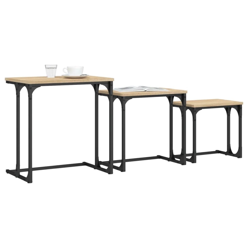 Tavolini Impilabili 3 pz Rovere Sonoma in Legno Multistrato 837818