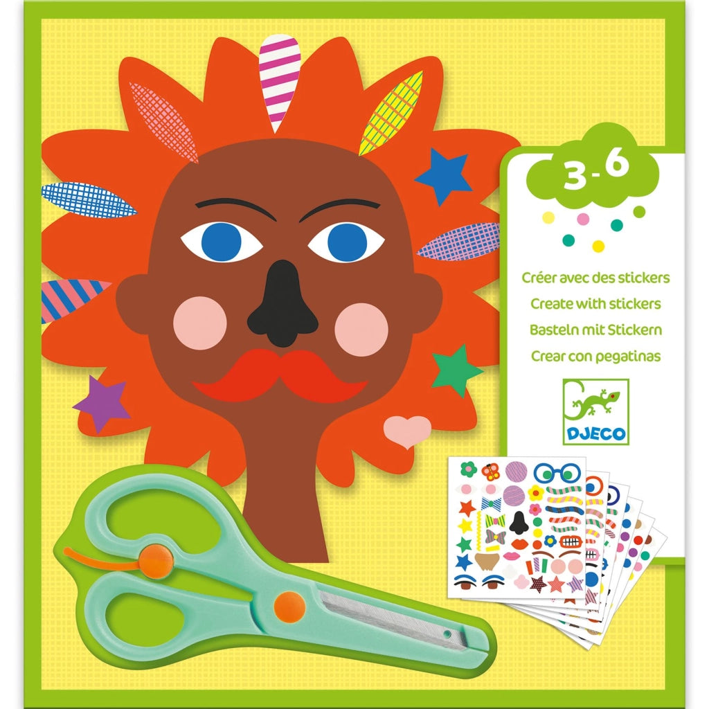 Creare con gli adesvi,Parrucchiere, con forbici incluse,Djeco,Eta 3-6 anni