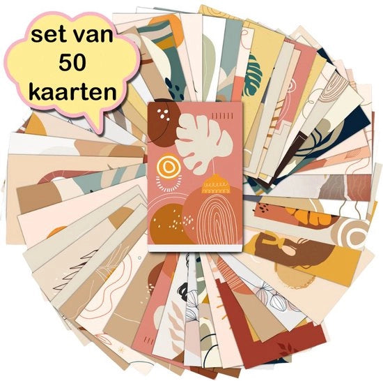 Set di 50 diverse carte Seventies Style - cartoline - botaniche - con carton rigido - lato bianco - 15x10 cm