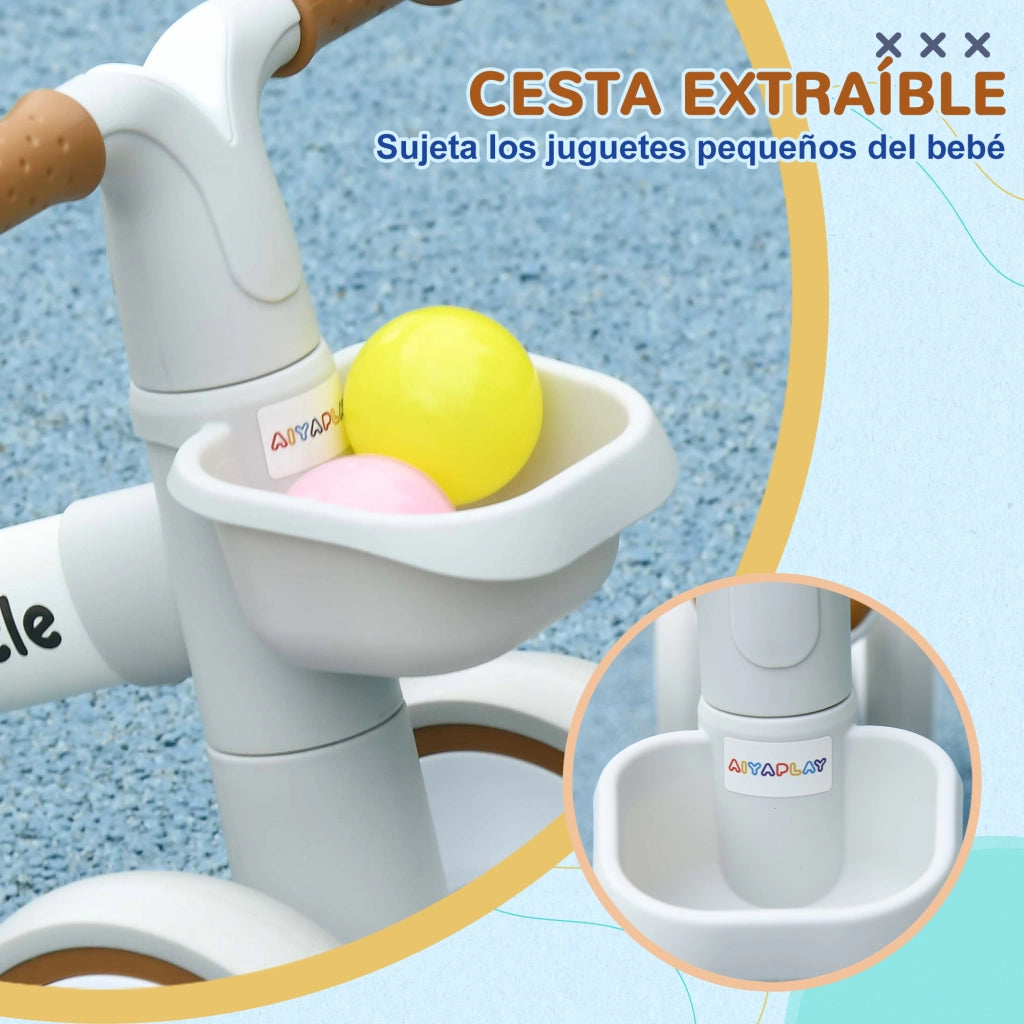 Bicicletta senza Pedali per Bambini 12-36 Mesi con Cestino e 4 Ruote Silenziose ¨C zephmum ¨C 56x27x39 cm Bianco