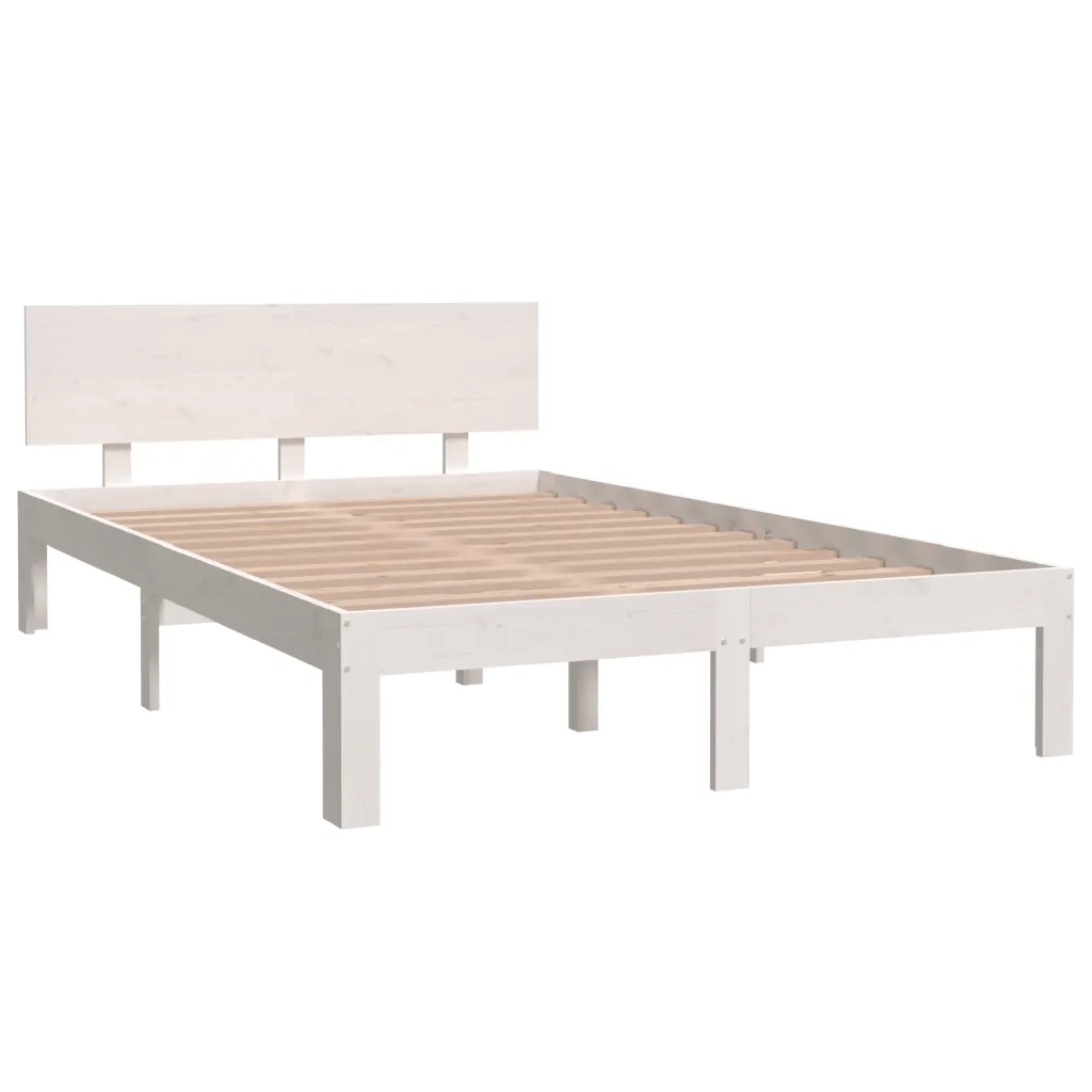 Letto matrimoniale | Letto per adulti | Giroletto Bianco in Legno Massello di Pino 120x200 cm