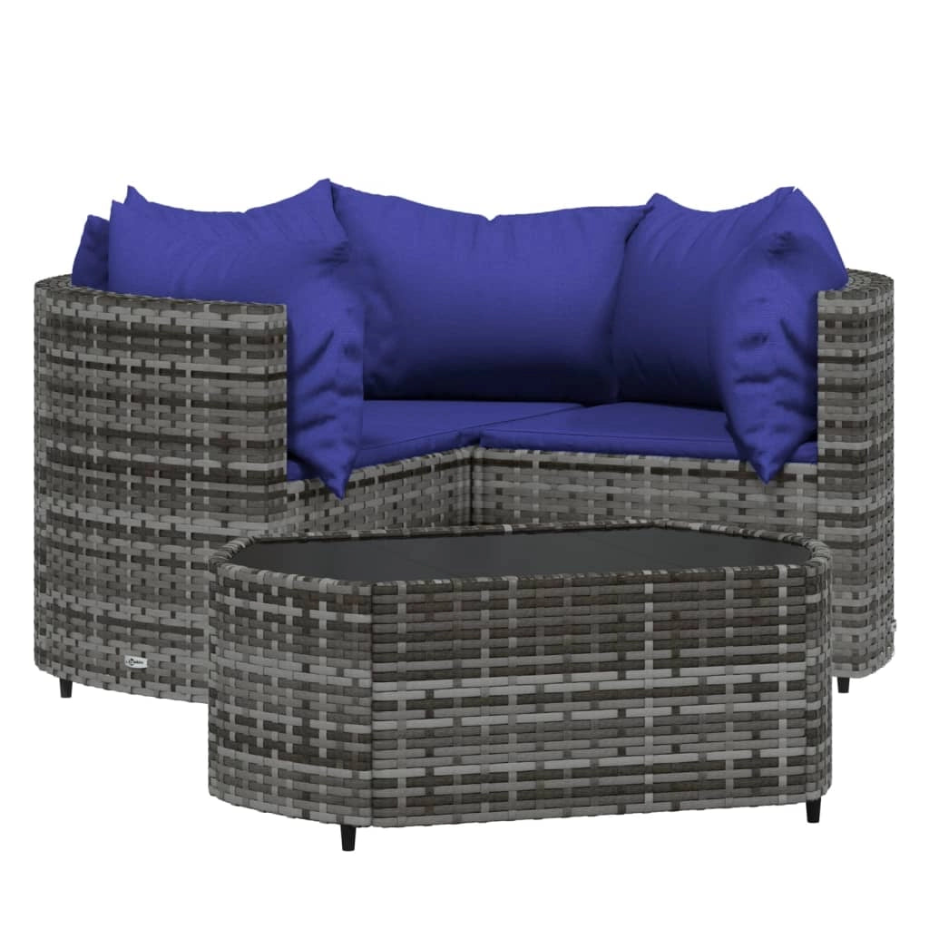 Set di mobili da giardino mobili da esterno set da 4 pezzi con cuscini resina intrecciata grigia 02_0016138