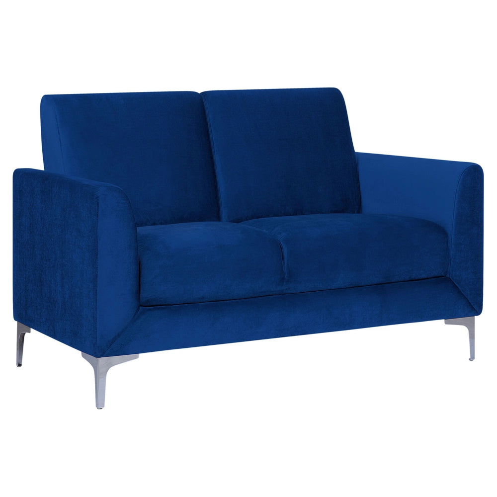 Divano Blu Rivestimento Tessuto Gambe Argento 2 Posti Divanetto Glam