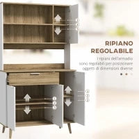 Credenza Cucina Alta Moderna con Armadietti e Cassetto, Mobile Dispensa con Ripiani regolabili, 98x39x180cm, Bianco e Legno| Aosom Italy