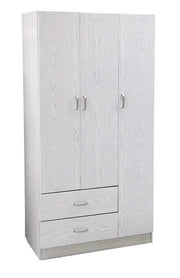 ARMADIO IN LEGNO CON 3 ANTE E CASSETTI, RIPIANI, APPENDIABITI, BIANCO 120 X 52 X 190 CM