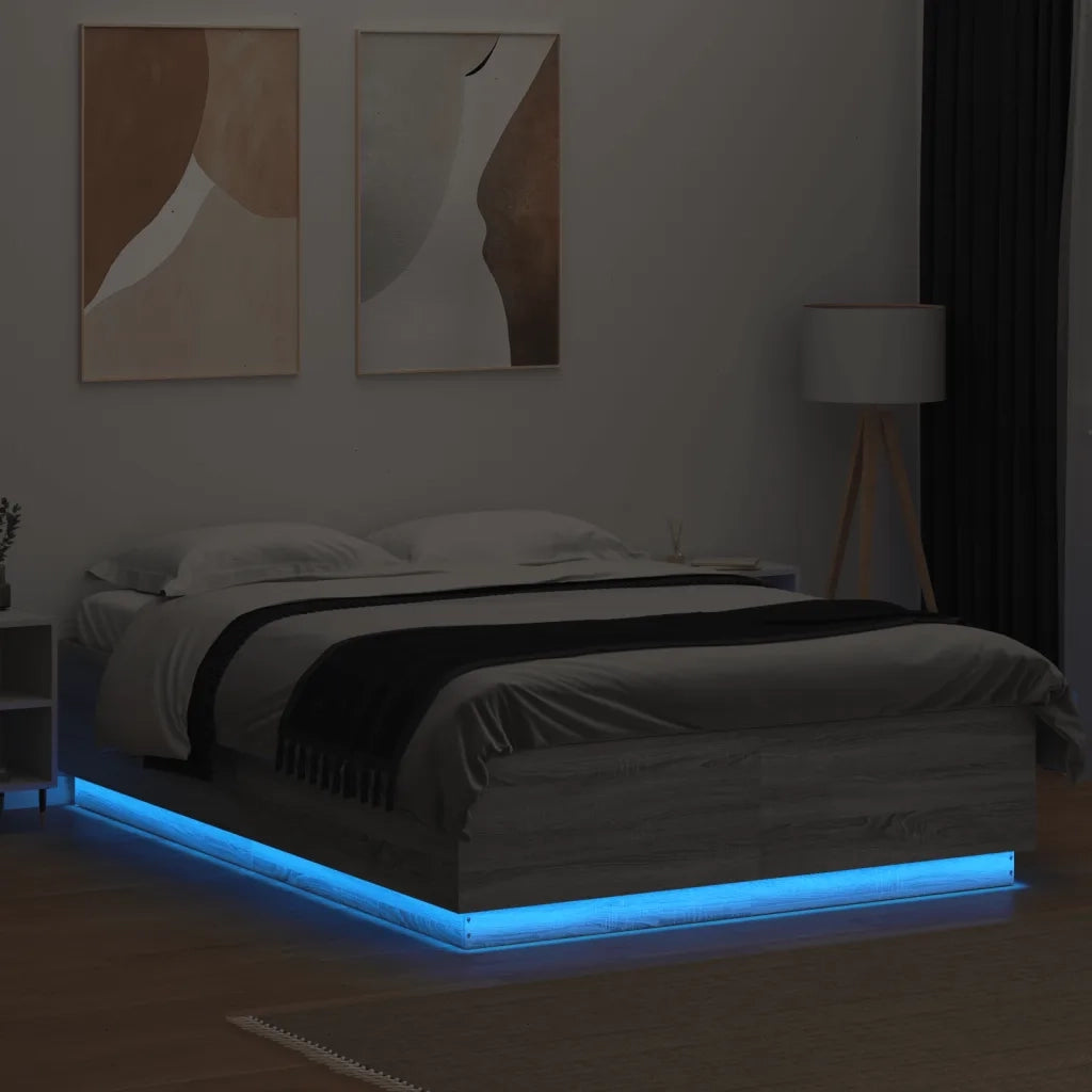 Giroletto Luci LED Grigio Sonoma 160x200 cm Legno Multistrato 3209602