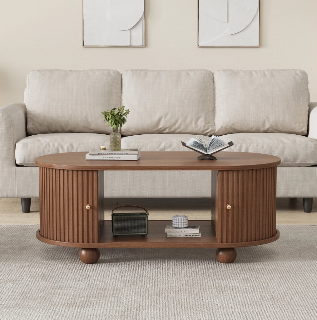 Tavolino da caff猫 100x50x40 cm; design ovale salvaspazio con ampia capacit脿; MDF color noce