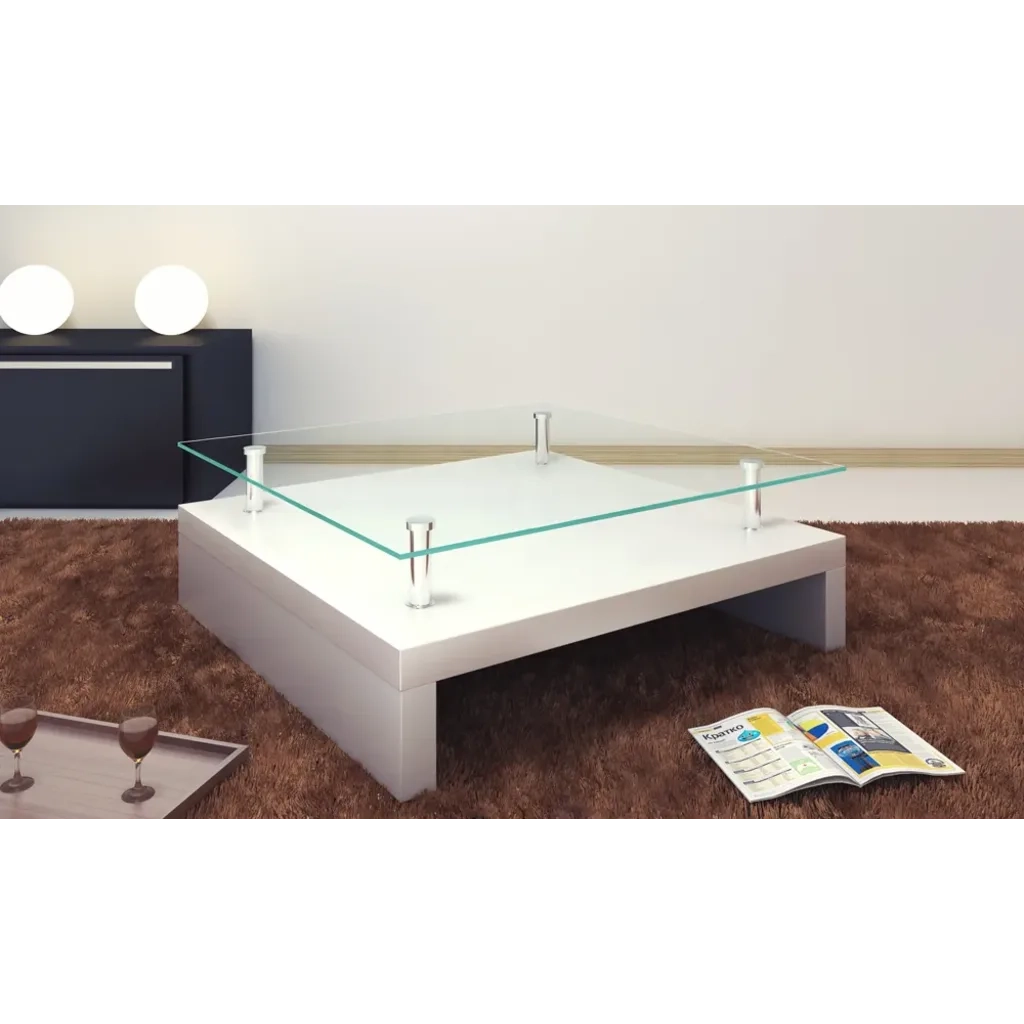 Tavolino da Caffè con Ripiano in Vetro Bianco 60697