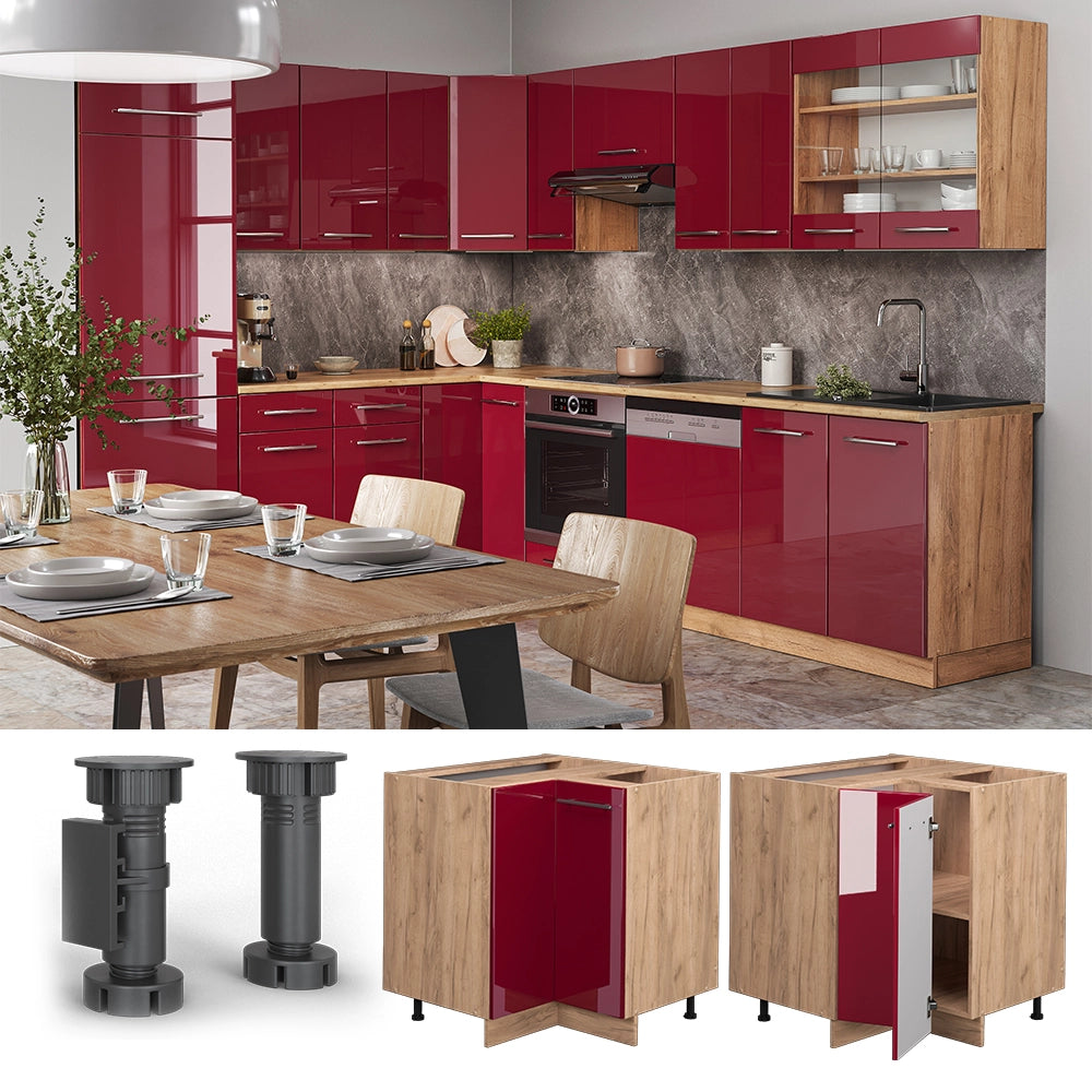 Mobile ad angolo cucina Fame-Line Bordeaux lucido/Rovere dorato 80.5 cm, PL Antracite Vicco