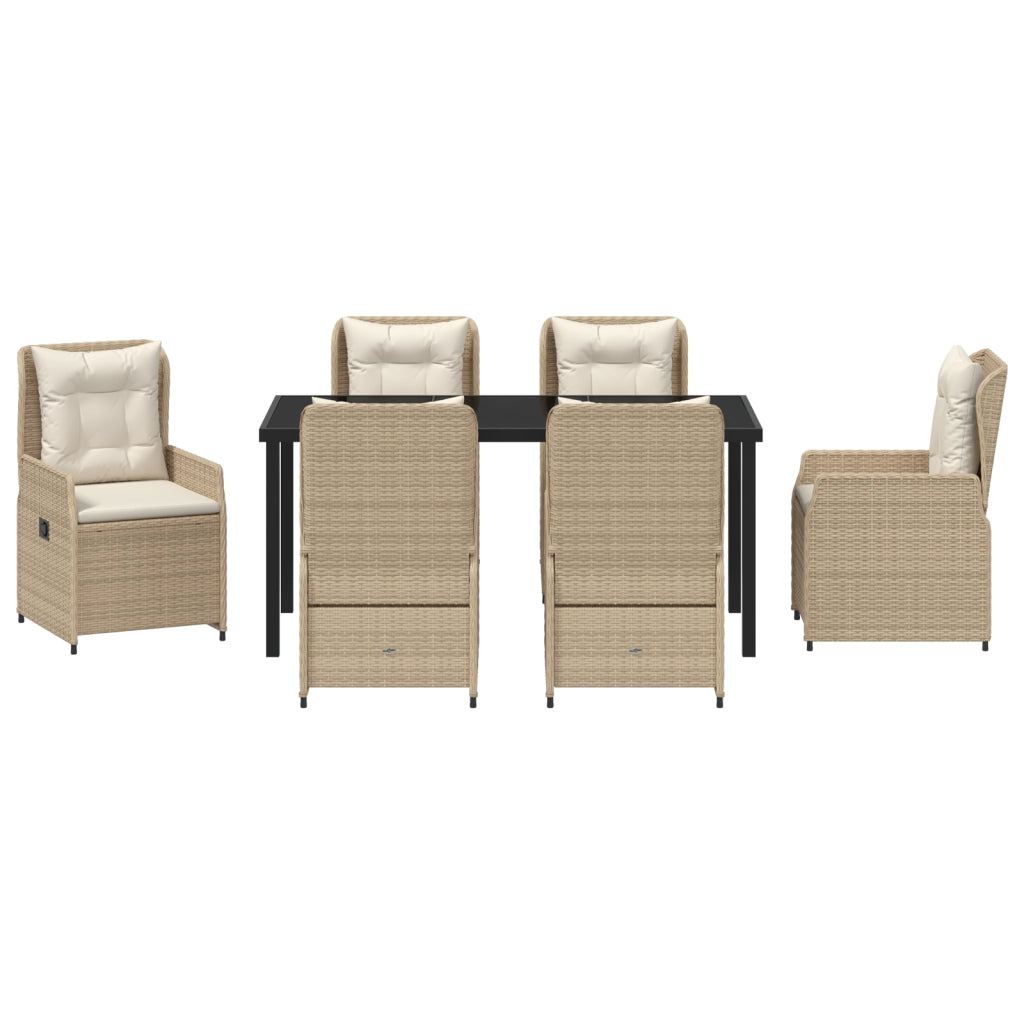 Set da Pranzo da Giardino da 7 Pezzi in Rattan Polietilene Beige