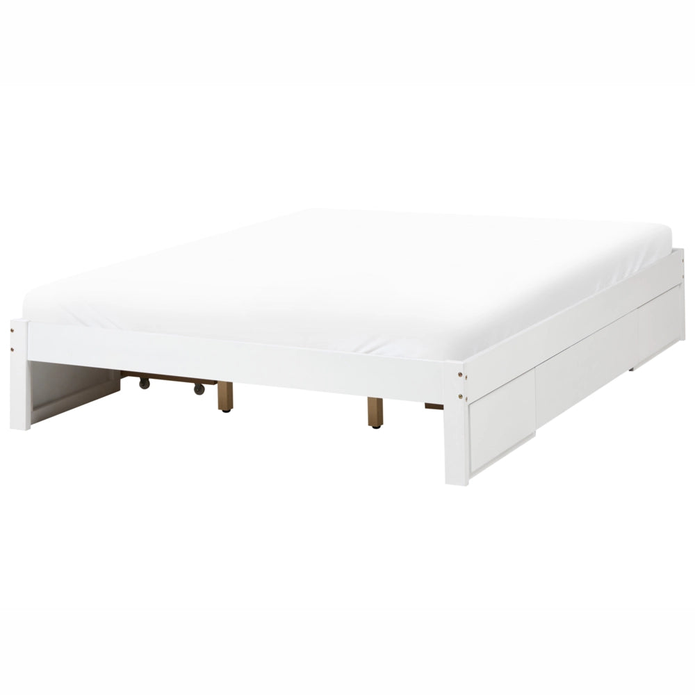 Letto con cassetti senza testiera in legno di gomma bianca 180 x 200 cm design moderno con contenitore