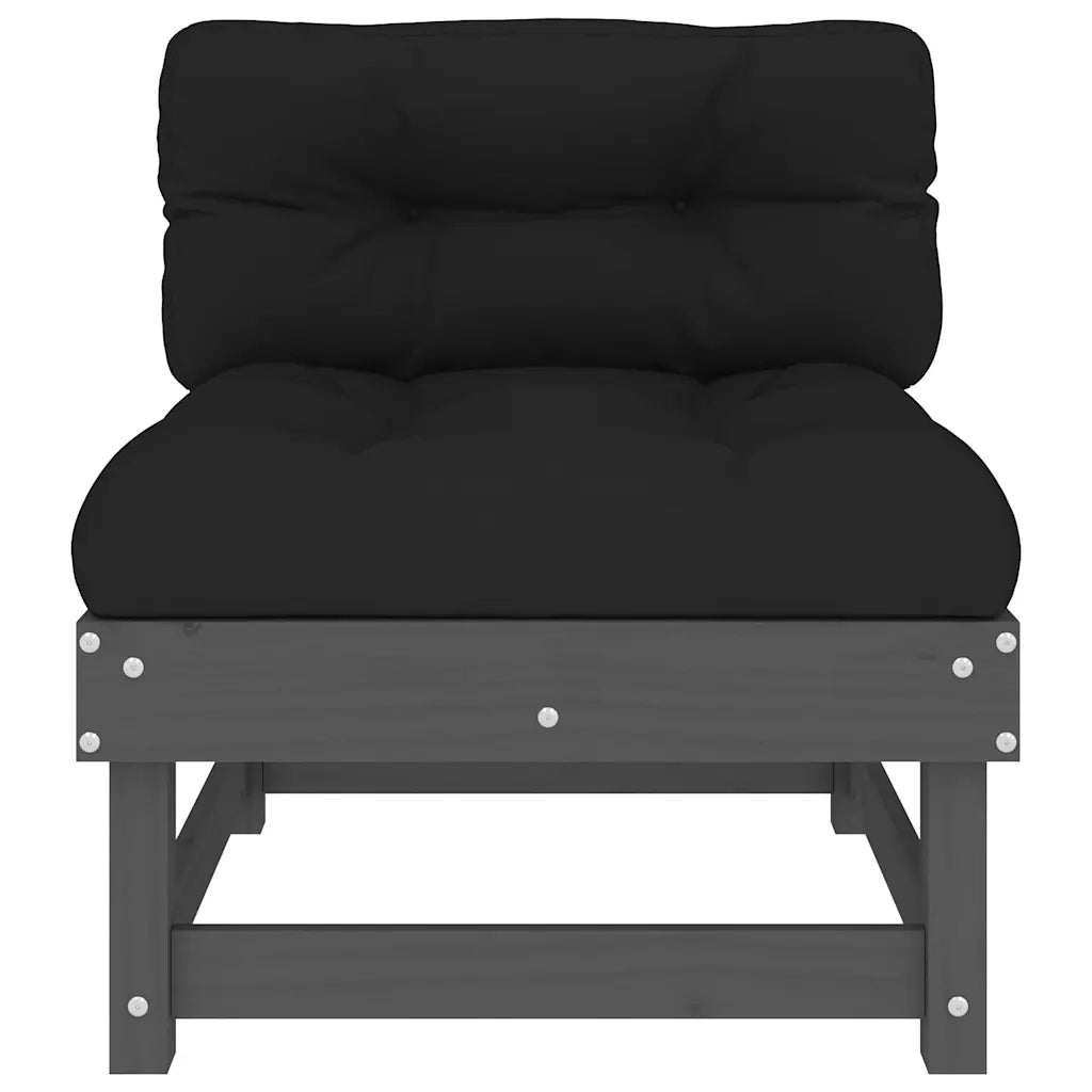 Divano Centrale con Cuscini-Sofa Modulare-Divanetto in Legno Massello di Pino Grigio 556292