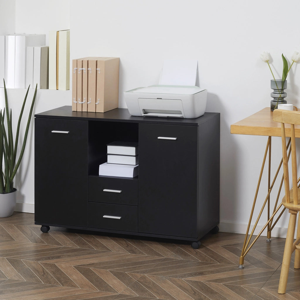 Cassettiera a rotelle per ufficio ¨C zephmum ¨C nero, legno, 100x40x71cm