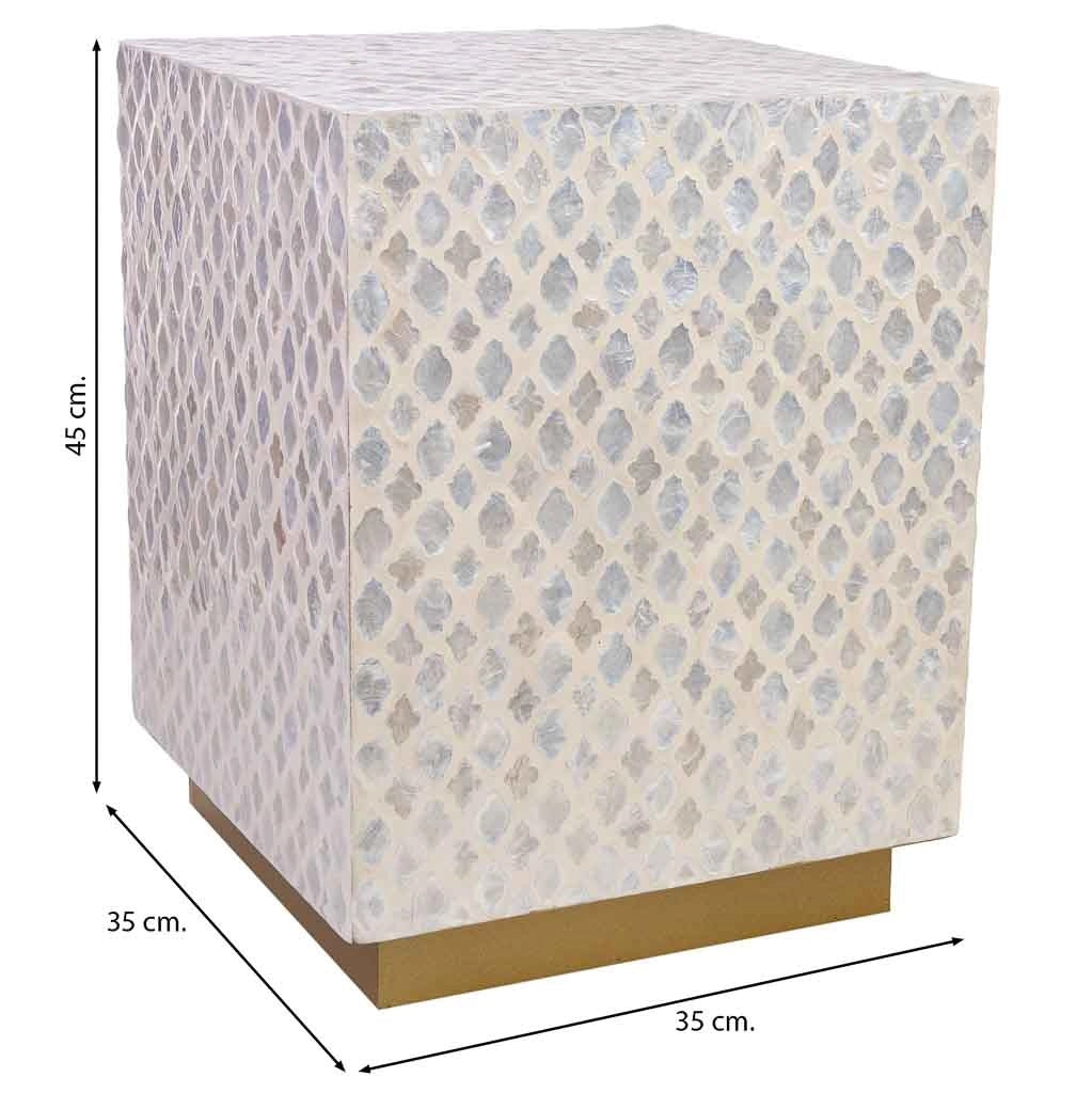 Sgabello in legno e capiz beige 35x35x45h cm