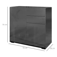 Credenza Moderna con 2 Armadietti e 2 Cassetti con Apertura a Pressione, 79x36x74cm, Nero Lucido