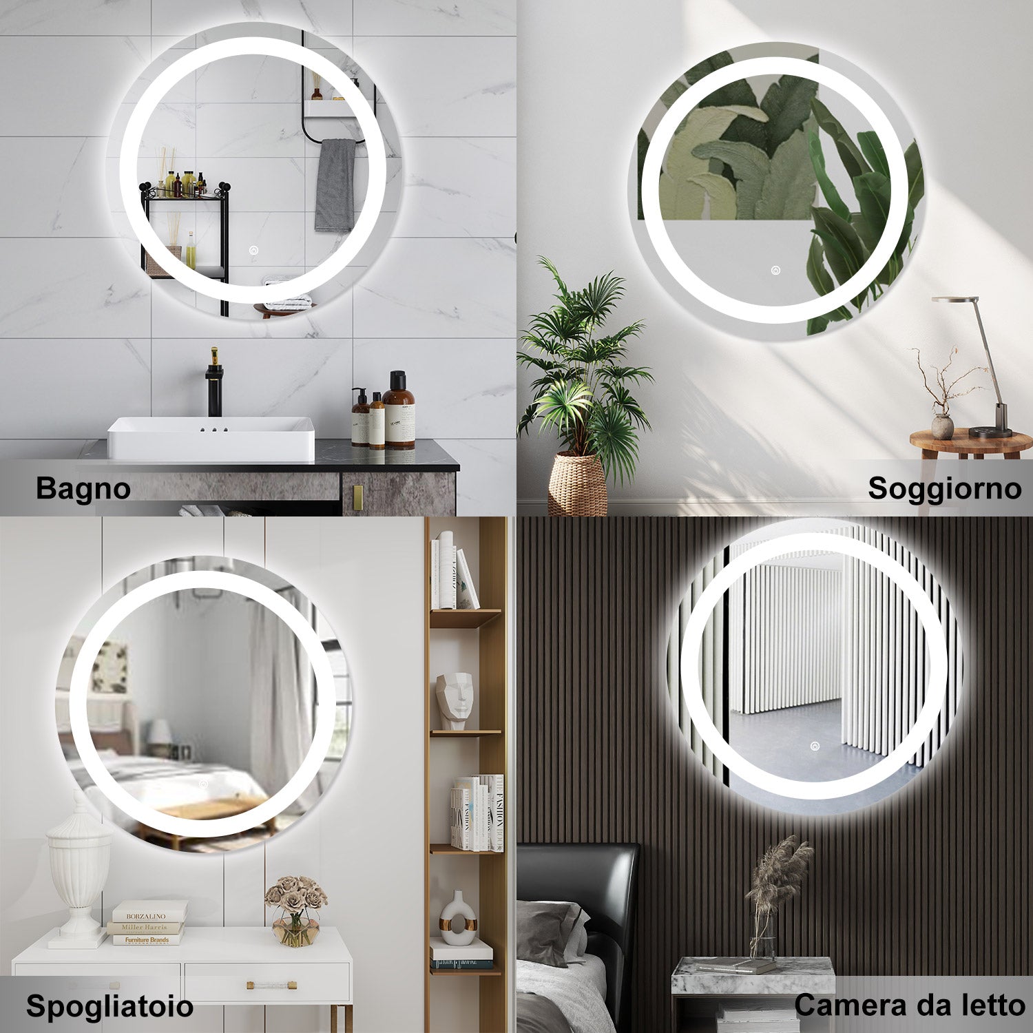 AICA Specchio da bagno 60 x 60 cm, antiappannamento, dimmerabile, interruttore touch, Funzione Memoria