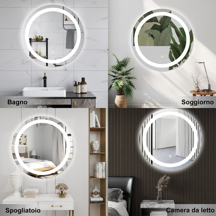 AICA Specchio da bagno 60 x 60 cm, antiappannamento, dimmerabile, interruttore touch, Funzione Memoria