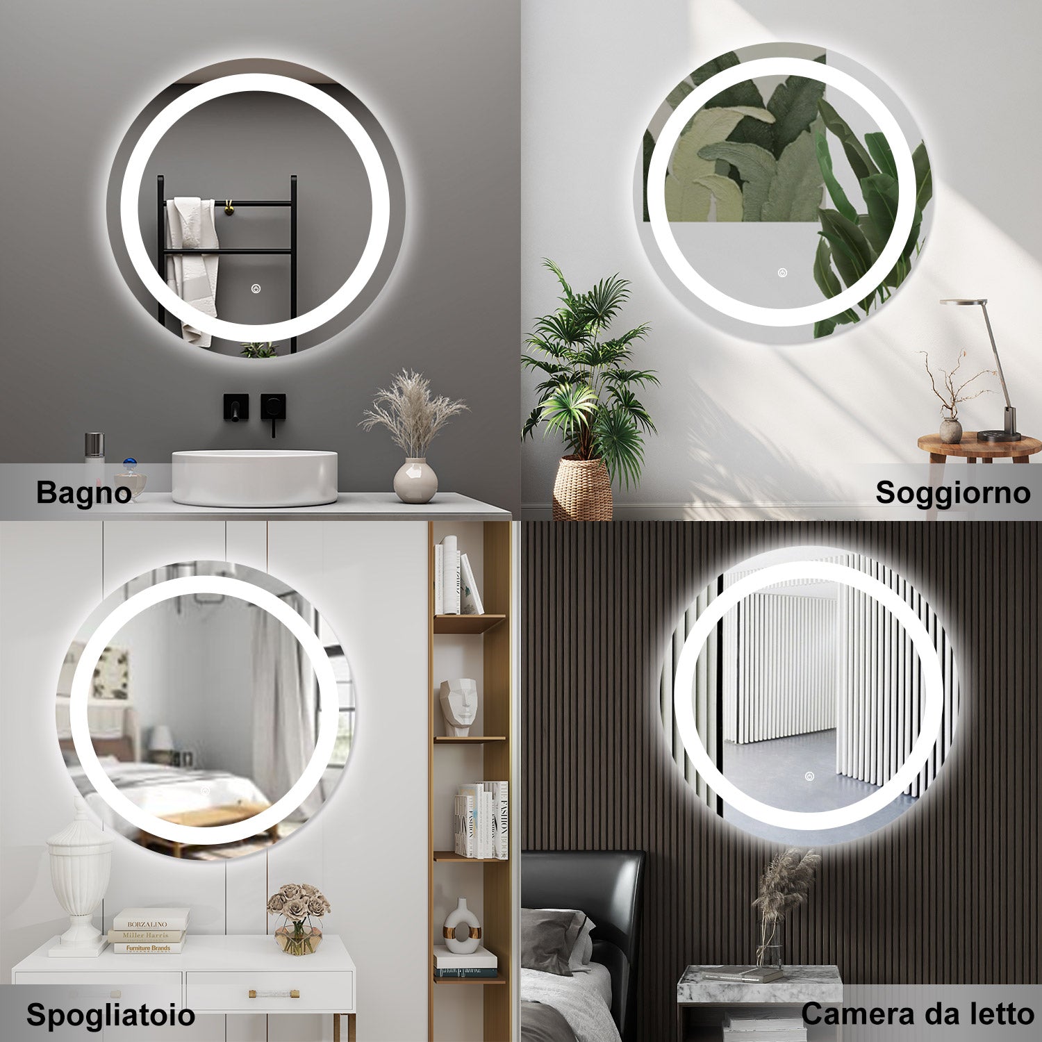 AICA Specchio da bagno 60 x 60 cm, antiappannamento, dimmerabile, interruttore touch, Funzione Memoria