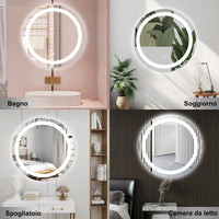 AICA Specchio da bagno 60 x 60 cm, antiappannamento, dimmerabile, interruttore touch, Funzione Memoria