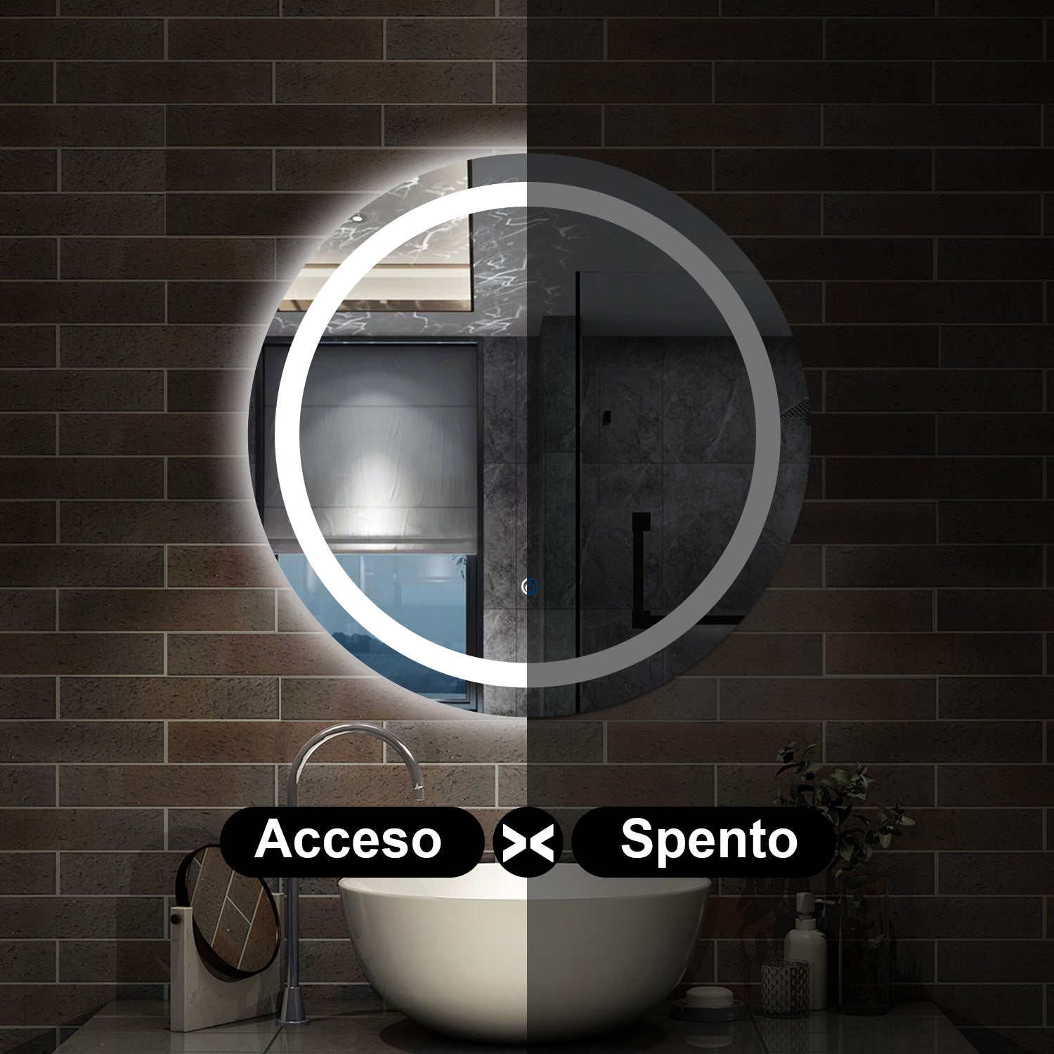 60 x 60 cm,AICA Specchio da Bagno LED con Luce, memoria, antiappannamento,CRI>90,autospegnimento,interruttore touch