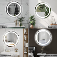 AICA Specchio da bagno 60 x 60 cm, antiappannamento, dimmerabile, interruttore touch, Funzione Memoria